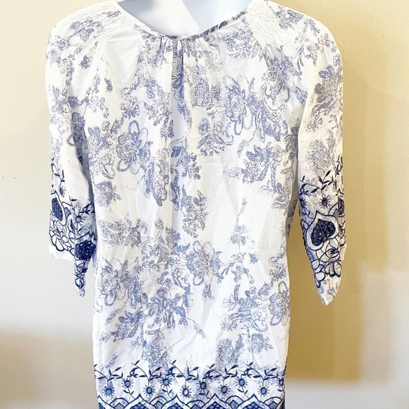 Soft Surroundings White & Blue Print Tunic Top S - Picture 5 of 11